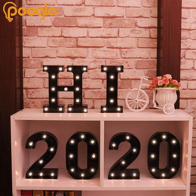 Pooqla Decorative LED Illuminated Letter Marquee Sign - Alphabet Marquee Letters with Lights for Wedding Birthday Party Christmas Night Light Lamp Home Bar Decoration L, Black