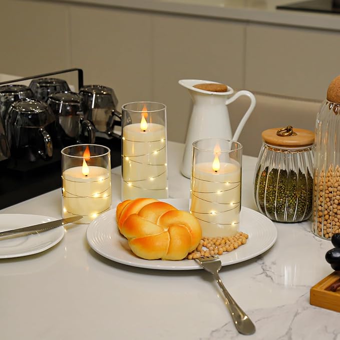 Aignis Flickering Flameless Candles Battery Operated Candles LED Candles with Remote Timer for Home/Wedding/Birthday/Holiday Decor, Warm White 3D Flame Set of 3 (D3 xH4 5" 6")