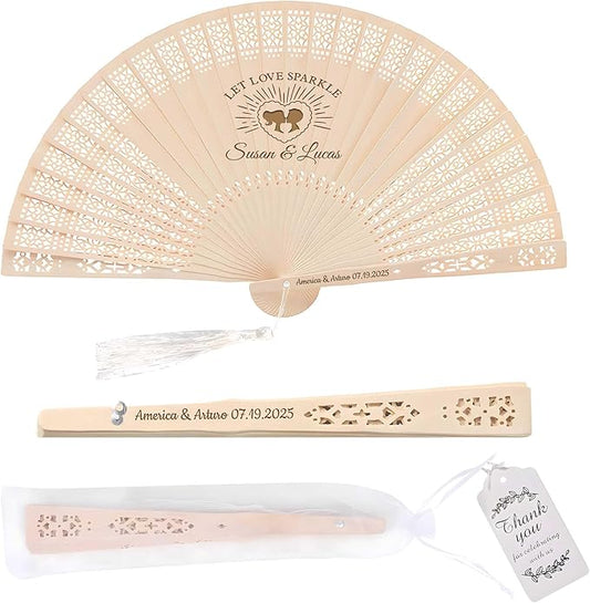 10 PCS Custom Fans Personalized Folding Fans for Line Dancing Wooden Hand Fan Wedding Favors Bulk Fans for Guests Party Event Use (Style13)