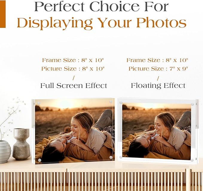 TWING 6 Pack 8 x 10 Acrylic Picture Frames, Magnetic Lucite Clear Picture Frame, 8 by 10 Magnetic Photo Frame Self Standing Double Sided, Gift