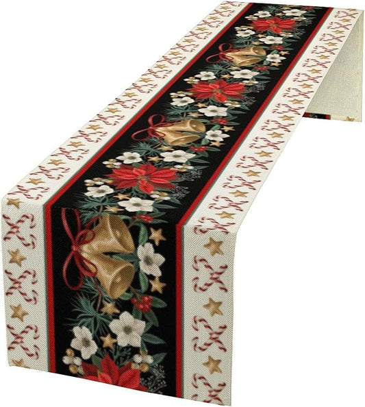Christmas Table Runner, Xmas Holiday Seasonal Winter Table Cloth Kitchen Dining Table Decoration for Home Party Decor 13x60 Inch
