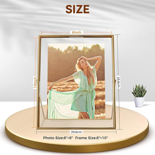 Gold Floating Frame (8×10 inches, Vertical), For Picture 7x9, 6x8, 5x7, Tabletop Photo Frames, Classy Gift For Anniversary, Birthday or Wedding, Home or Office Décor