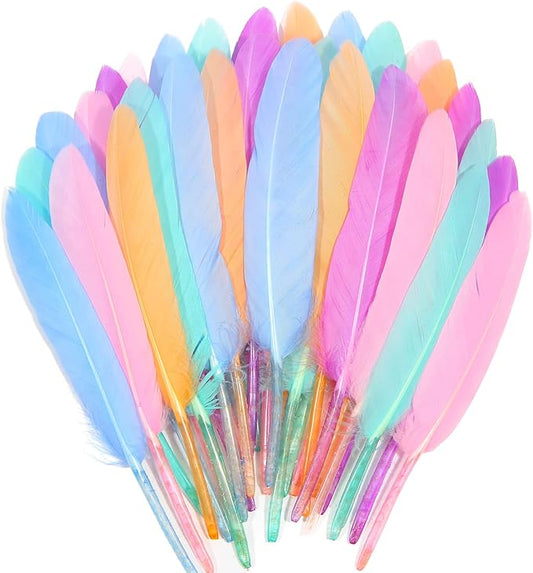 FeelfunFeather 120pcs Macaron Goose Cochettes Feather 4-6 inch 10-15cm Bulk Natural for Wedding Party Halloween Decorations DIY Cosplay Gothic Costumes Crafts