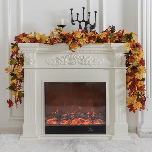 PARTY JOY 6PCS Orange Leaf Garland, 5.6Ft Halloween Garland Artificial Maple Leaf Autumn Hanging Fall Vines Thanksgiving Decorations Fall Decor