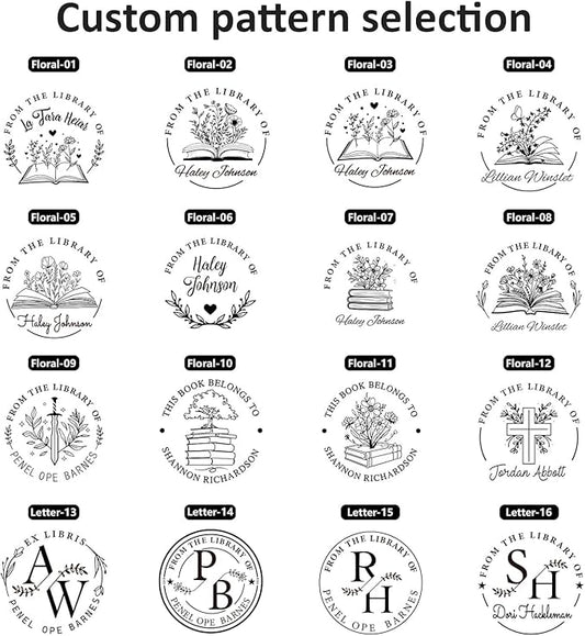 Embosser Stamp Custom - Book Stamp Personalized Gifts for Book Lovers, Readers, Home & Library Collections (Floral-05)