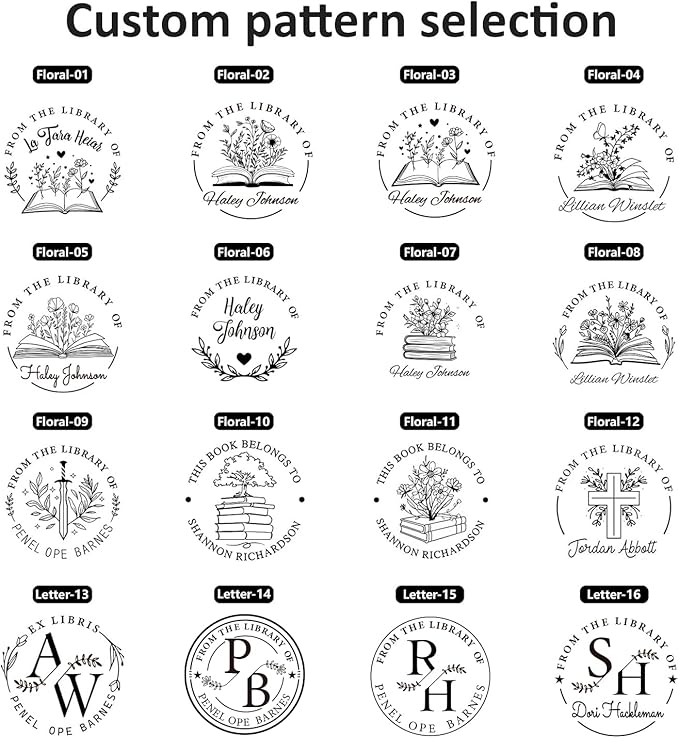 Book Embosser Personalized - Custom Library Embosser Stamp Gifts for Book Lovers, Readers, Teachers (Floral-06)