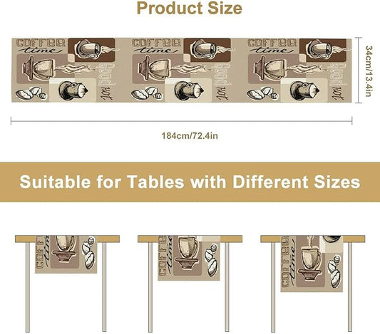 Coffee Table Runner,Vintage Style Coffee Cup Bean Abstract Theme Pattern Print Tablecloth Burlap for Hotel Indoors Outdoor Dining Room Kitchen Table Decor, 13x36in