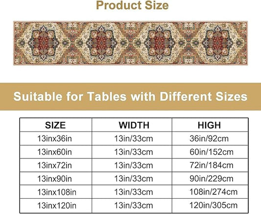 Boho Bohemia Style Table Runner, Vintage Yellow Brown Retro Flower Rustic Country Style Floral Print Pattern for Home Kitchen Table Decor Dining Coffee Room Garden Party Decor 13x120in