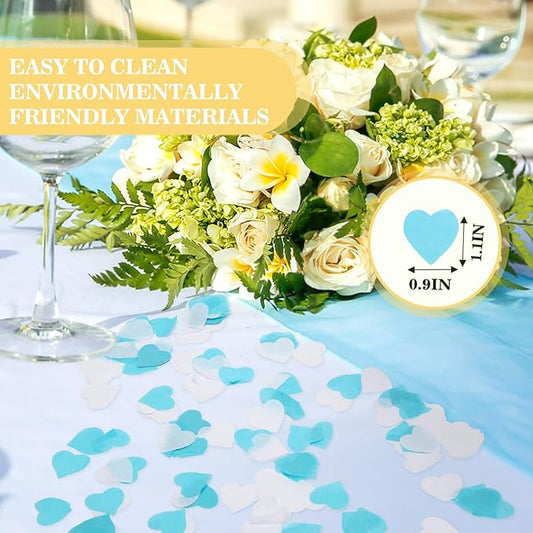 5000Pcs Heart Confetti, Table Confetti Hearts Shaped for Valentine's Day, Wedding Birthday Party Balloon Decoration (Blue/White)