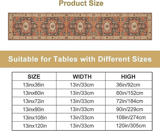 Vintage Boho Floral Table Runner, Rustic Country Farmhouse Orange Black Retro Flower Pattern for Home Kitchen Table Decor Dining Coffee Room Party Decor 13x90in