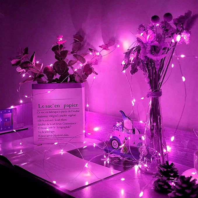 50 Pack Pink Fairy Lights 7Ft 20 LED Twinkle String Lights 3 Modes Battery Operated Waterproof Firefly Starry for Mason Jar Party Wedding Christmas Valentines Day Table Centerpieces