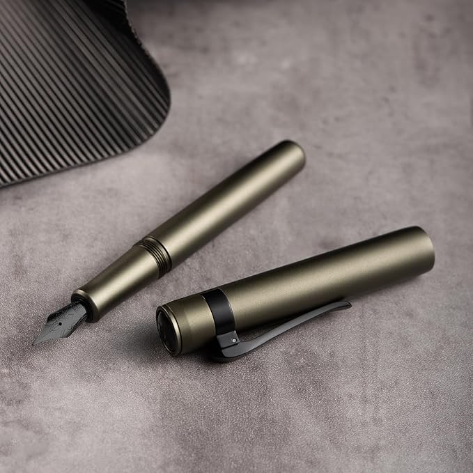 Hongdian M2 Black Forest Mini Fountain Pen, Extra Fine Soft Nib & Sleek Shape Aluminium Short Pocket Travel Pen (Army Green)