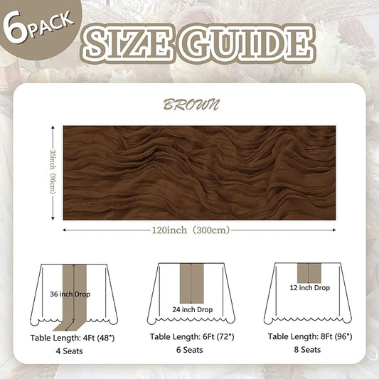 6 Pack Brown Cheesecloth Fall Table Runner 10ft Boho Gauze Fabric Cheese Cloth Table Runner 35 x 120 Inch Rustic Sheer Runner for Thanksgiving Wedding Decor Baby Shower Party Centerpiece Decoration