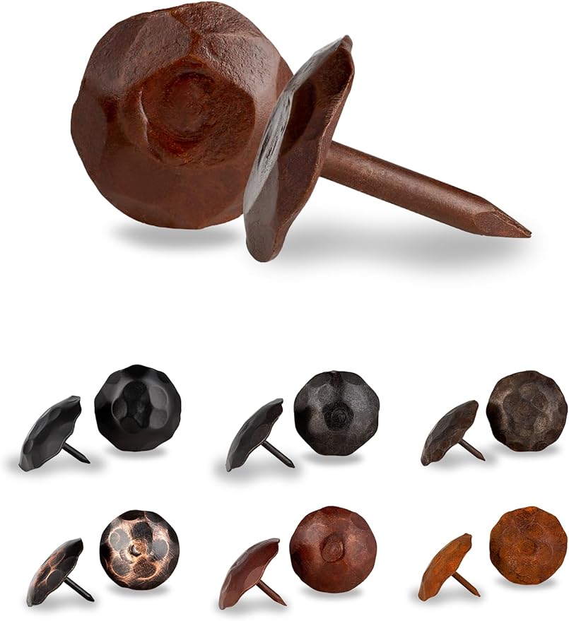50 Pack 0.75" Round Head Iron Clavos Decorative Nails – Sealed Rusted – Handmade Rustic Round Fasteners for Farmhouse Shutters, Faux Wood, Barn Doors, Shutters, Gates – Ornamental Wood Accent