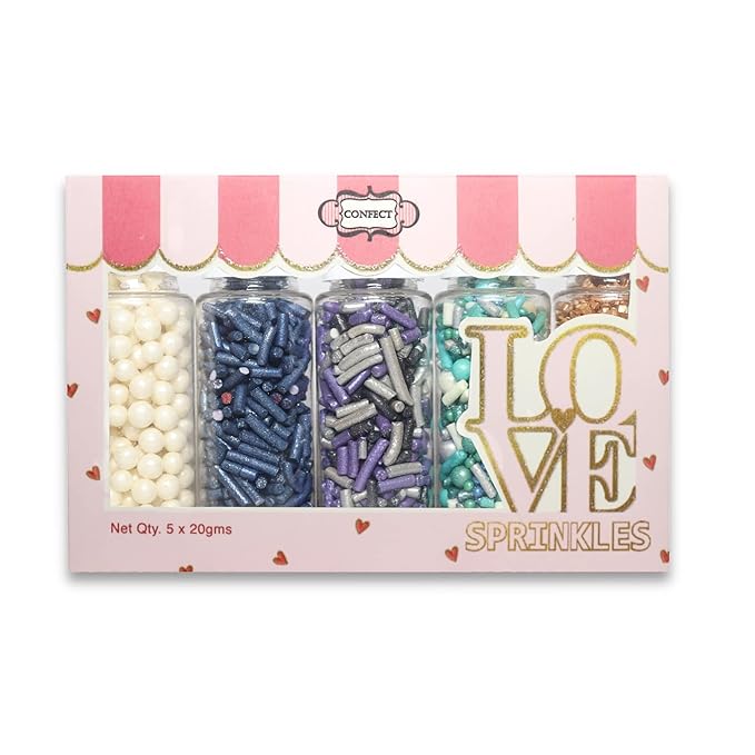 Confect Sea Paradise Sprinkles | Mix White & Sea Blue Pearl Dragees | Navy Blue Jimmies | Bronze Sparkling Sugar | Edible Under the sea Sprinkles | Vegan, Gluten-Free, Nut-Free, Soy-Free, Dairy-Free, Palm Oil-Free - 5 Oz