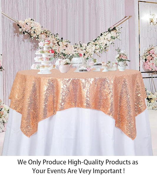 ShinyBeauty Square Tablecloth 72x72-Inch Sequin Tablecloth Overlay Rose Gold Table Cover Sequined Table Cloths for Wedding Rose Gold Shimmer Tablecloth Linen Square Overlay for Cocktail/Cake