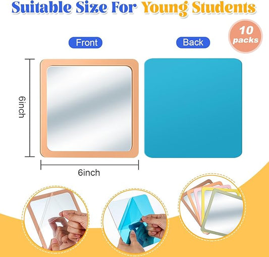 Dandat 10 Pcs Small Mirrors for Kids 6 x 6 Inch Square Shatter Proof Reflector Toddler Glass Plastic Reflector for Classroom DIY Craft Preschool Facial Expression (Earth Colors)
