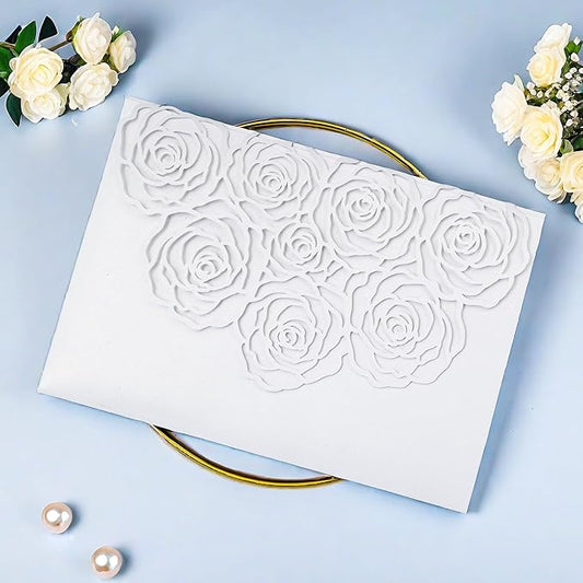 20 Pcs Laser Cut Wedding Invitations Card Pocket with Envelope for Birthday Party Baby or Bride Shower Invite suitable for 5 * 7 Inches Insert Paper (White)