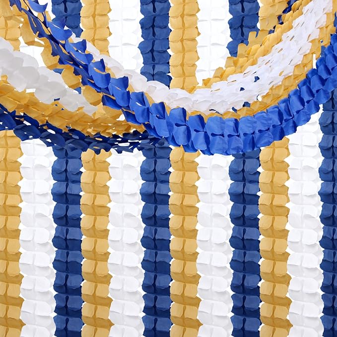 Navy-Blue White-Gold Party-Decorations Streamers Garland - 12pcs Royal Blue Graduation 2025 4-Leaf Paper Clover Streamer Men Boy Birthday Wedding Bridal Shower Flower Banners Fathers day Decor Ouruola