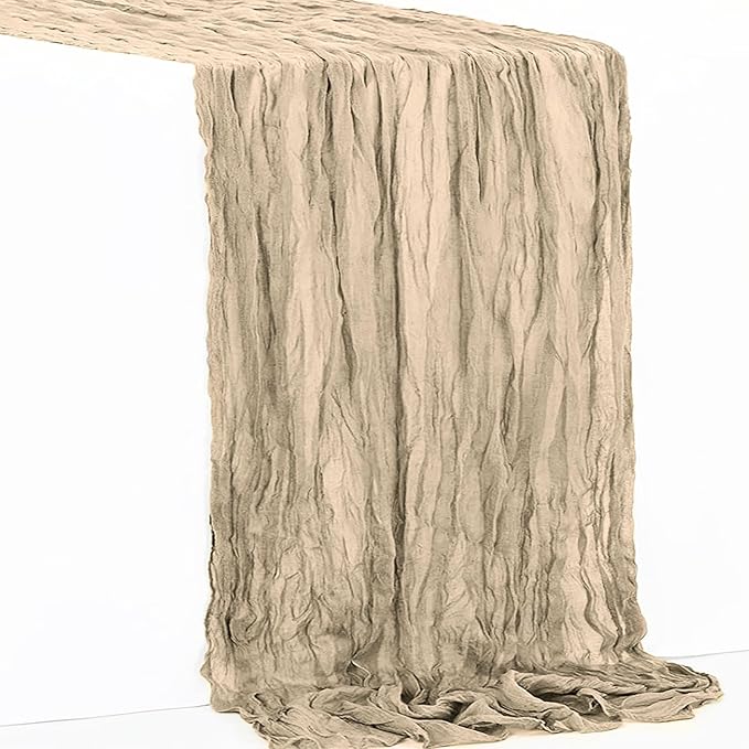 1 Pack Khaki Cheesecloth Table Runner 35x120 Inch 10Ft Rustic Gauze Cheese Cloth Table Runner Sheer Cheesecloth Table Runners for Wedding Party Bridal Shower Decoration
