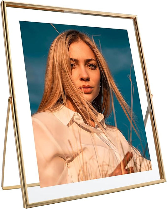 Gold Floating Frame, 10"x12", Vertical, For Picture 8.5x11, 8x10, 7x9, Tabletop Shelf Photo Frame, Classy For Summer Holiday, Birthday or Wedding, Home or Office Décor