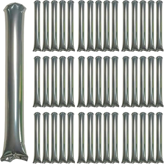 48pcs Round Head Boom Sticks Thunder Sticks Cheering Sticks Team Spirit Plastic Cheerleading Spirit Stick Clapper Inflatable Noise Maker Sports Supply (Silvery)
