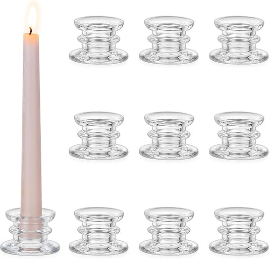 Glasseam Taper Candle Holders Bulk: 10pcs Glass Candle Sticks Holder Decor Clear Short Small Candlestick Holders Modern for Table Centerpiece Wedding Christmas Dinner Party
