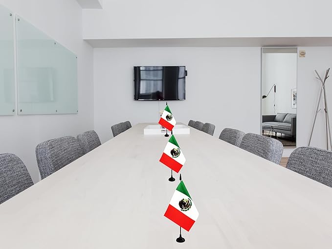 Mexico Desk Flag, 12 Pack Mexican Table Office Flag with Black Solid Pole and Stand Base, International Country Flag, Festival Celebration, Classroom Meeting Desktop Decor (Mexico)