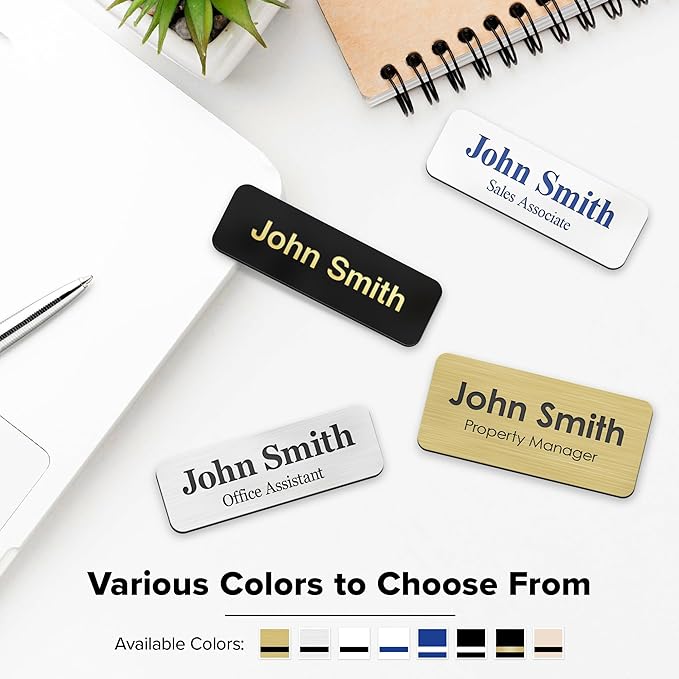 Name Tag, Magnetic Blue and White Name Tags, Personalized Name Tags, 1x3 Inches, Durable Engravable Impact Material, Made in The USA by My Sign Center