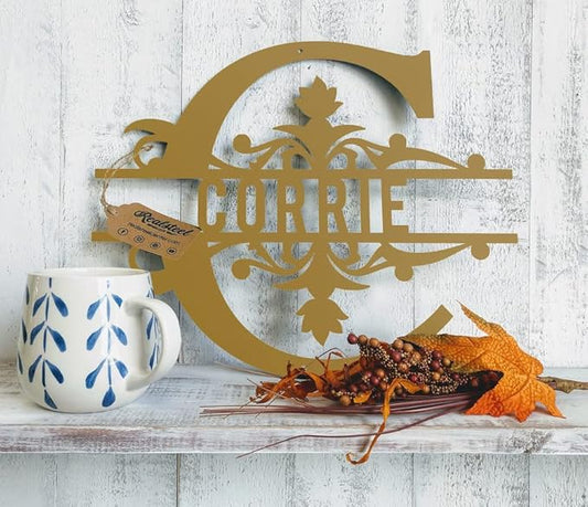 RealSteel Metal Split Letter Monogram – Personalized Last Name Sign for Home & Outdoor Décor – Custom Metal Wall Art – Family Name Sign, Welcome Sign