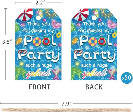 50pcs Pool Party Thank You Tags, Summer Beach Themed Gift Tags for Baby Shower and Birthday Party Favors Decoration (Pool)