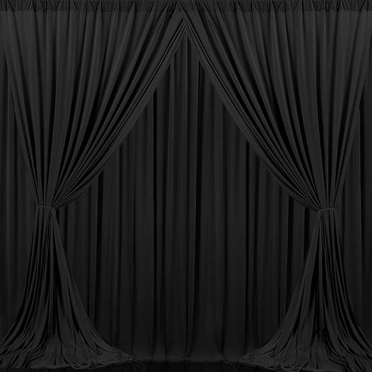 MEETSKY 4 Panels Black Backdrop Curtain for Party Wedding Ceremony 20ftx 10ft Photo Curtains Backdrop Drapes Fabric Backdrop Curtain Rod Pocket Decoration Birthday Party for Boys Men, 5ft x 10ft