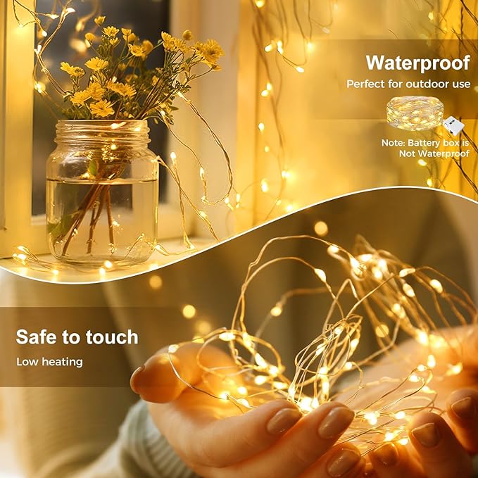 kolpop 100 Pack LED Fairy Lights Battery Operated, Mini Twinkle String Lights Battery Powered Waterproof for Christmas Mason Jars Party