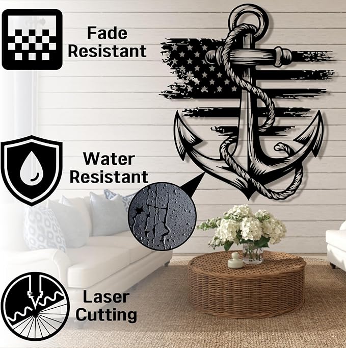 lunwall Metal Anchor Wall Decor, Anchor Metal Sign, Metal Anchor Decor, Anchor Metal Wall Art, Metal Nautical Wall Decor, Metal Wall Decor Coastal, Anchor Wall Decor (white, 39L x 36W / 100 x 91 cm)
