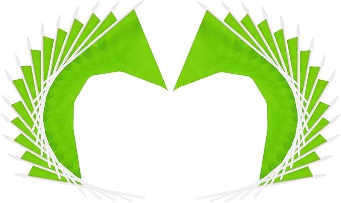 12 Pack Green Pennant Flags Small Mini Hand Held Solid Color Pennant On Sticks Flags with 12.6"Solid Pole & Spear Top,Party Events Celebration,School,Grand Opening,Kids Birthday,Sports Clubs,Flower Pot