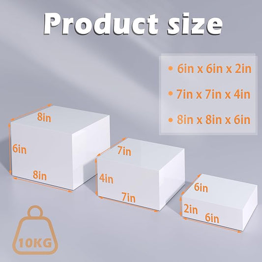 Buffet Risers, Food Display Risers for Party, White Acrylic Risers Display Stand for Buffet Table, Catering Displays for Dessert, Cube Box Nesting Riser with Hollow Bottoms (6"x7"x8" 3PCS)
