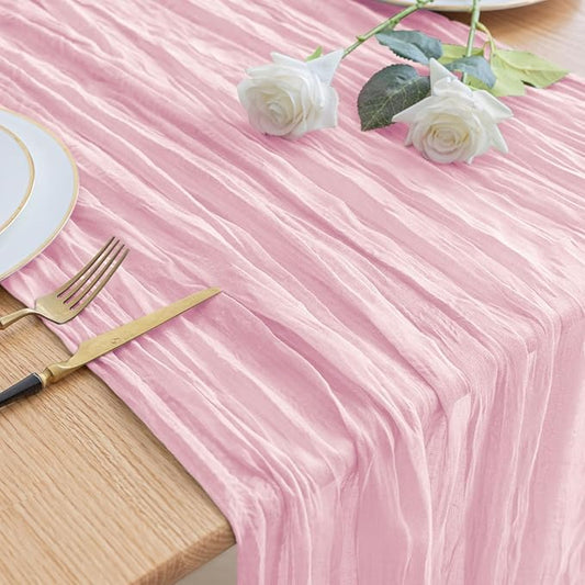 Asee'm Cheesecloth Table Runner 120 Inches Blushing Pink Boho Gauze Cheese Cloth Runner 10FT Rustic Sheer Fall Table Runners for Thanksgiving Wedding Baby Shower Holiday Party Decoration