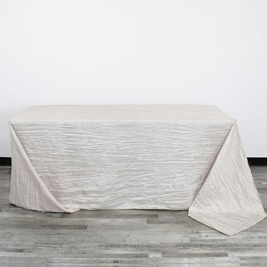 YOUR CHAIR COVERS - 90 x 156 inch Rectangular Crinkle Taffeta Tablecloth - Ivory