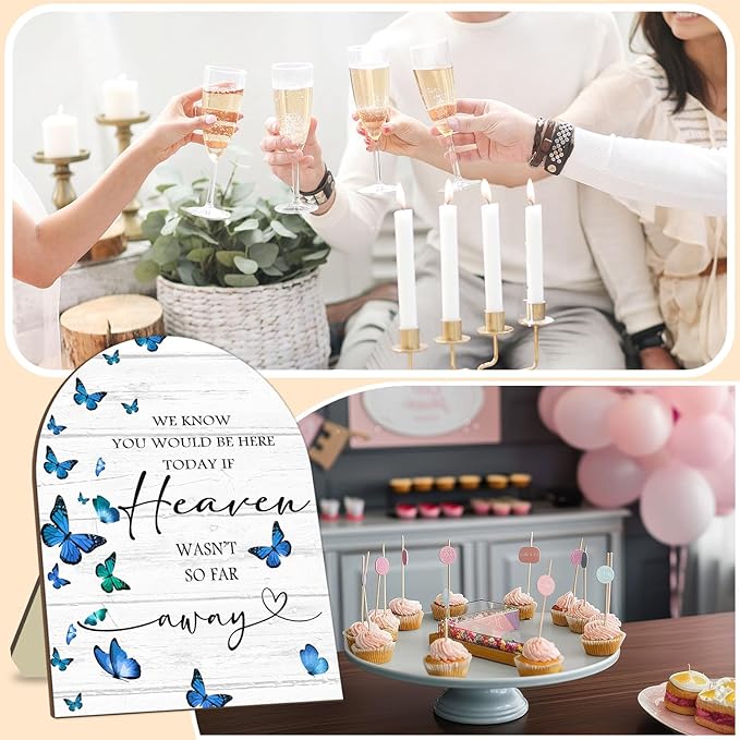 Memorial Sign for Wedding, Bridal Shower Table Decorative Sign, We Know You Would Be Here Today Wooden Sign with Stand, Butterfly Decor Wedding Reception, Event Party Favor Supplies 9 * 11IN