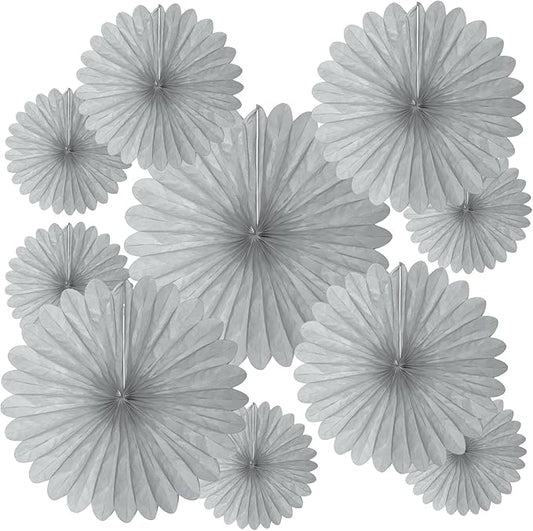 20 Pcs Silver Gray Hanging Paper Fan, Round Paper Fans Decorations Set for Weddings, Birthdays, Engagement, Bridal Shower, Baby Shower Event, Graduation, Party Supplies Decor