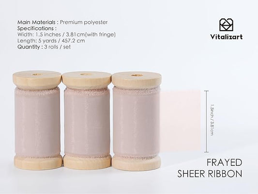 Vitalizart Pink Organza Ribbon Frayed Sheer Organza 1.5" Silk Like Ribbons for Valentines Day Gift Wrapping Craft Flower Bouquet Wedding Invitations Mesh Fabric Blush Light Pink 15 Yards