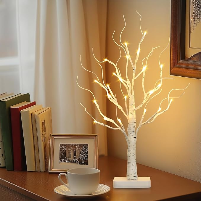 Vanthylit Lighted Birch Tree Battery Powered Tabletop Tree Decorations for Home Mantle Party Christmas Decorations (22 Inch)