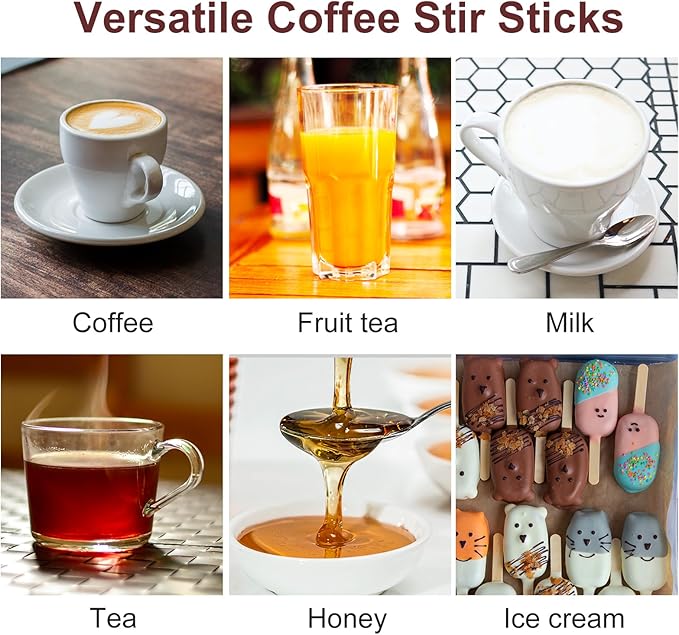 Wooden Coffee Stirrers Individually Wrapped, 500-Count 5.5 Inch Birch Stir Sticks, Natural & Eco-Friendly Disposable Wood Stirrers for Coffee, Hot Drinks, Cocktails, Coffee Bar Accessories ﻿