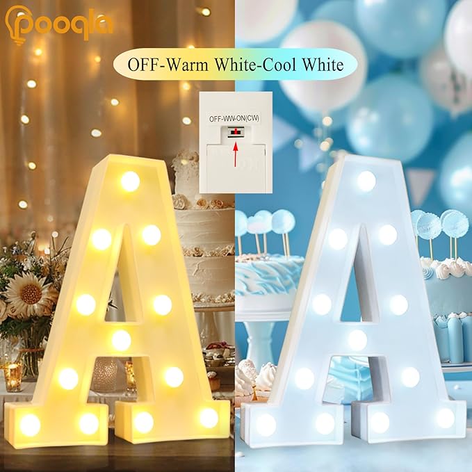 Pooqla LED Marquee Letter Lights, Warm White and Cool White Decorative Lighted Letters, Light Up Alphabet Letters for Boys Girls, Party, Wedding, Bar, Night Light, Birthday Decoration, Letter M