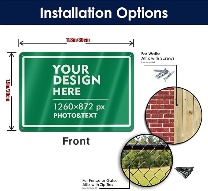 Custom Signs Outdoor Metal Sign - 12 x 8 Customized Personalized Aluminum for Office, Home, Business, Decor, Road Signs, Rust-Proof (White Text Box)