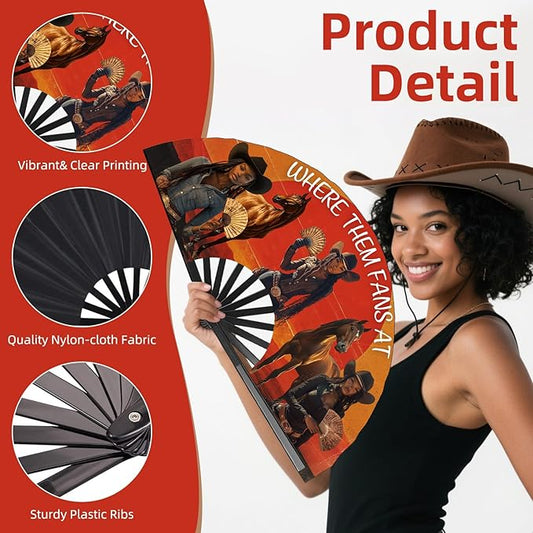 Where Them Fans at Folding Fans for Line Dancing, Boots On The Ground, Line Dance Popping Fan, Western Clack Fan for Dance, Party, Decoration, 13In