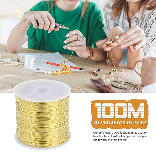 [328 Feet] 26 Gauge Craft Wire Jewelry Wire 100M/0.4mm Gold Plated Thin Brass Wire Soft Metal Wire Bulk for Jewelry Making