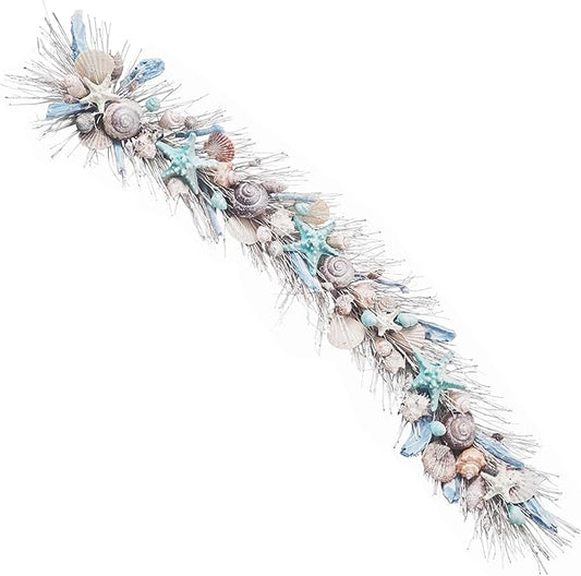 HOLIDAY TREE Handcrafted 48'' Shell Coastal Summer Garland for Home, Staircase, Wall, Hallway and More