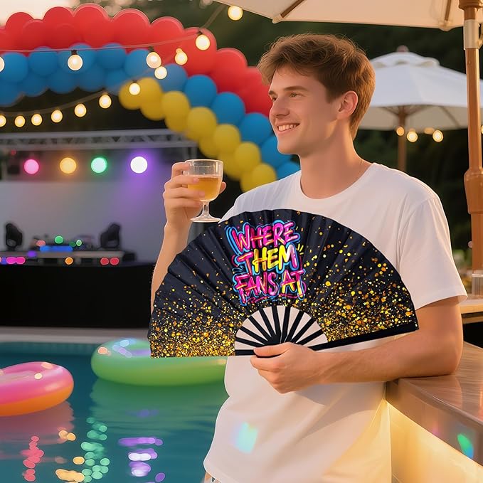 13 Inch Large Clack Hand Fan for Western Line Dance - Where Them Fans at Cowgirl Loud Popping Folding Fan for Country Dancing, Music Festivals, Performances & Weddings Parties