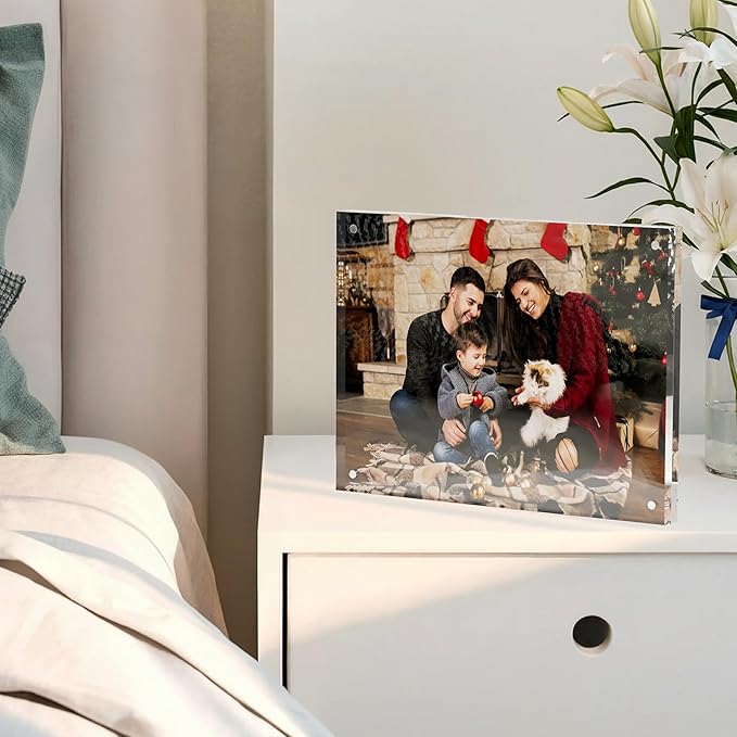 8x10 Acrylic Picture Frame 3 Pack, Clear Freestanding Double Sided Frameless Magnetic Photo Frames, Desktop Display Decor Gift